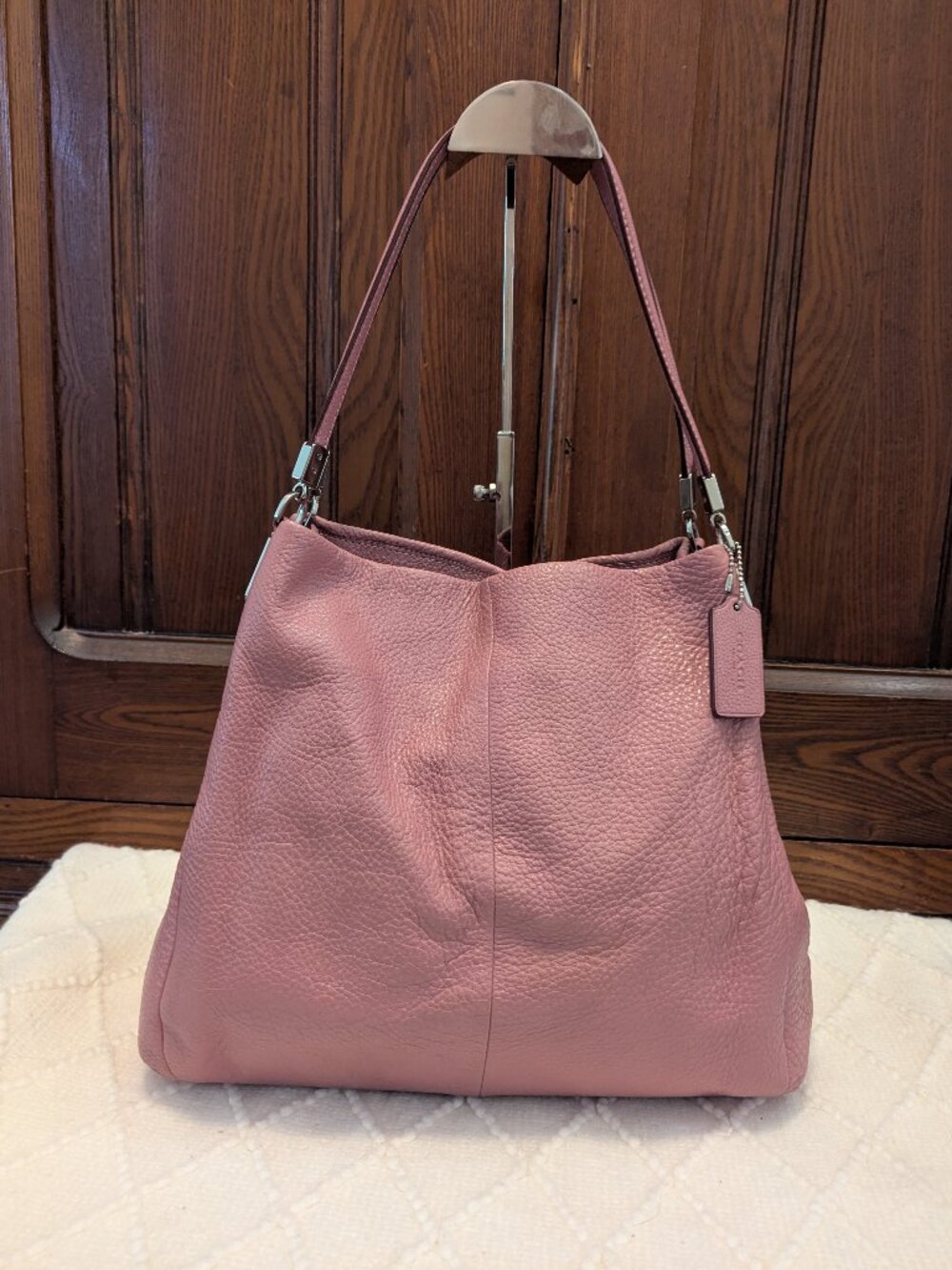 COACH Madison Phoebe Pebbled Leather Shoulder Bag in Pink/mauve Style F34495